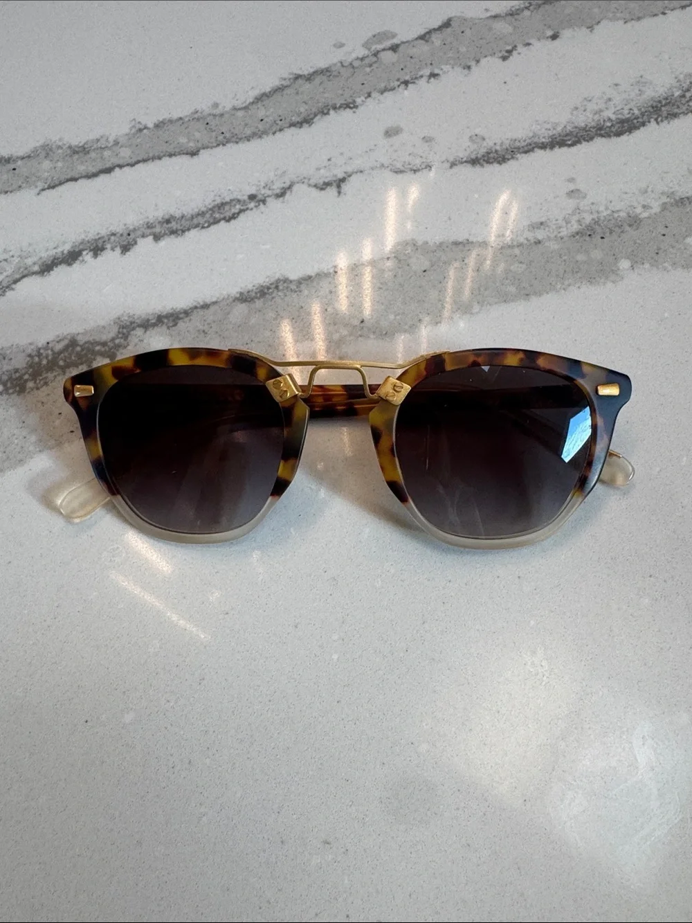 KREWE Tortoise Shell Sunglasses with Gold Bridge and Dark Gradient Lenses